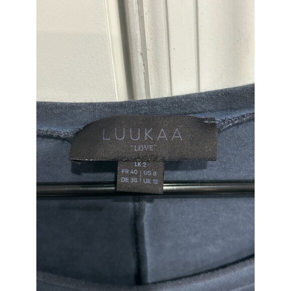 Luukaa Asymmetrical Hem Long Sleeve Tunic Top Mesh Detail Size Large Navy Blue - Picture 5 of 8